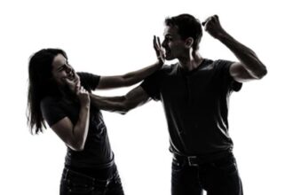 man beating woman