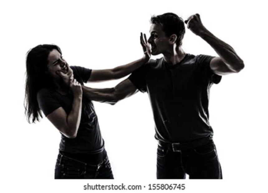 man beating woman