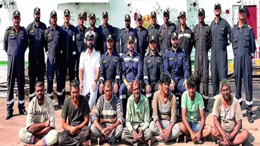 coast guard rescues 7 fishermen from pak ship in gujarat