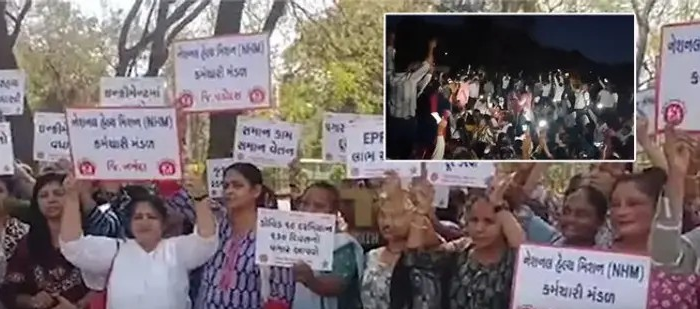 Health workers protest: ગાંધીનગરમાં આરોગ્યકર્મીઓનું આંદોલન, સમાધાન ન થાય ત્યાં સુધી હડતાળ ચાલુ 1 Health workers protest