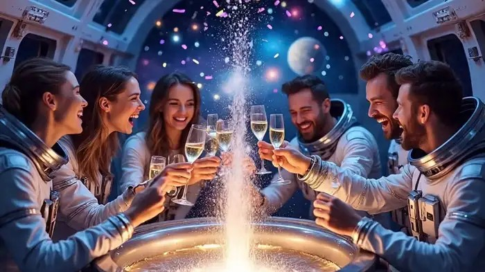 First champagne bottle tested in space