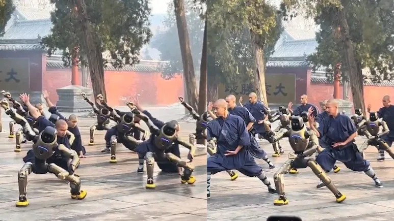 Humanoid Robot Kung Fu: શાઓલિન મંદિરમાં રોબોટ્સ શીખી રહ્યા છે કુંગ ફૂ, ચીનના સાધુઓ સાથે હ્યુમનૉઇડ રોબોટ્સની ટ્રેનિંગનો વીડિયો વાયરલ 1 bmqlgymr