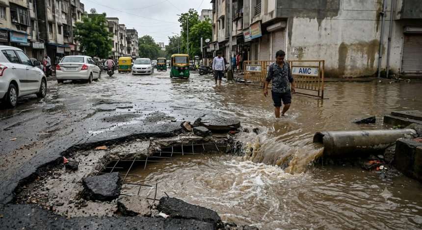 AMC Road-Drainage scam: જનતાના ટેક્સના પૈસા પાણીમાં: AMC નું લેટેસ્ટ 'સ્માર્ટ સિટી અને રોડ-ડ્રેનેજ' મહાકૌભાંડ! 1 AMC Road-Drainage scam