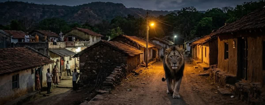Gir Man Lion Conflict: ગીરના સિંહોએ જંગલ છોડી ગામડાંઓમાં બનાવ્યા કાયમી ડેરા, ખેતરોમાં વનરાજની હાજરીથી ખેડૂતોમાં ભયનો માહોલ 1 Gir Man Lion Conflict